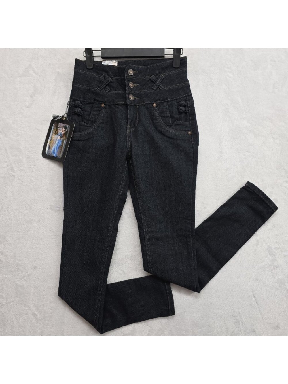 Y2k Crocker Womens Jeans High Waisted 3 Button Criss Cross Knot Sz 5 Black 24x31